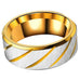 Gold Striped Matte Silver Stainless Steel Ring Band