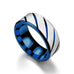 Blue Stripes on Matte Silver Stainless Steel Ring Band
