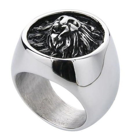 Lion Signet Ring - Silver & Black
