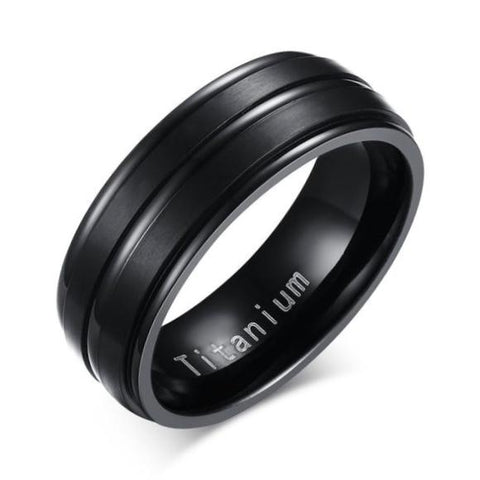 Black Channeled Titanium Steel Ring Band