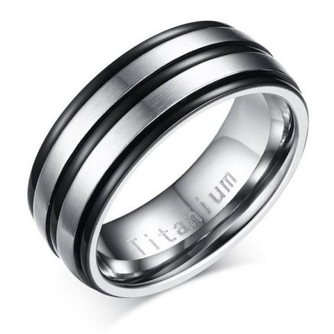 Black & Silver Channeled Titanium Ring
