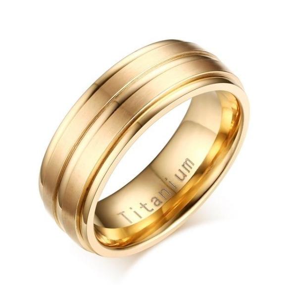 Gold IP Titanium Steel Grooved Ring Band