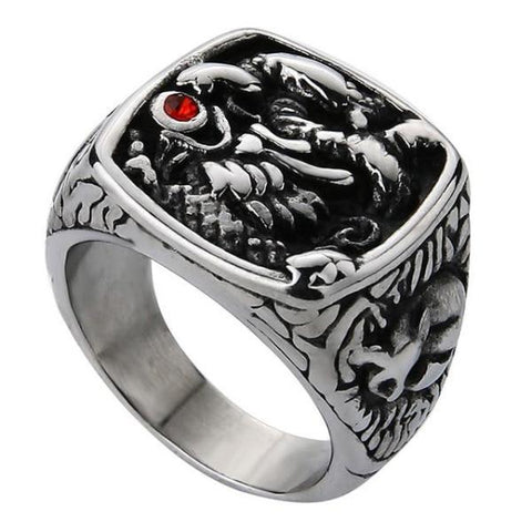 Gothic Dragon Signet Ring Silver