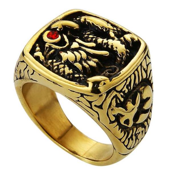 Gothic Dragon Signet Ring Gold