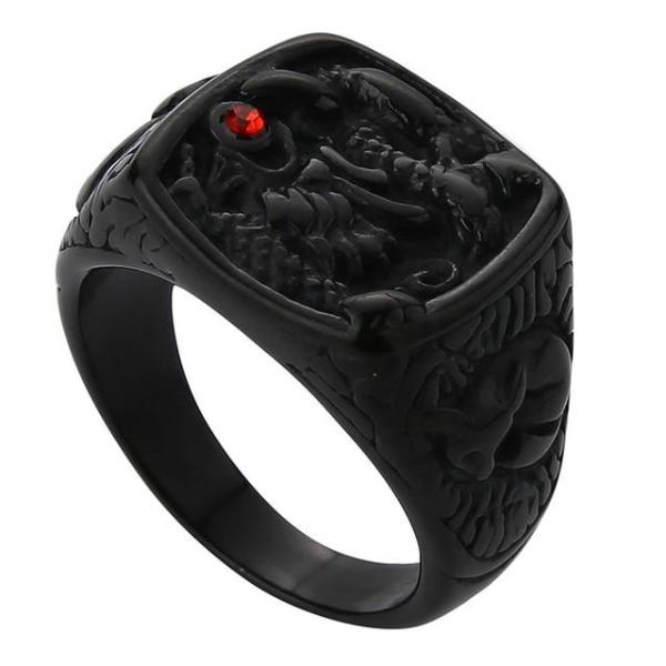 Gothic Dragon Signet Ring Black