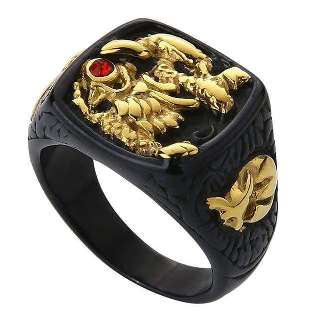 Gothic Dragon Signet Ring Black & Gold