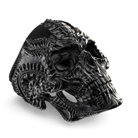 Large Helter Skelter Skull Ring Black