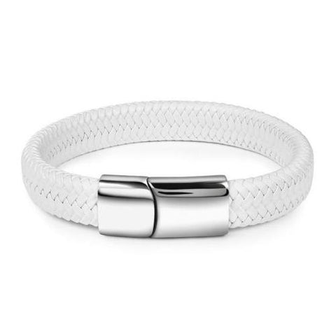 White & Silver Braided Leather Bracelet