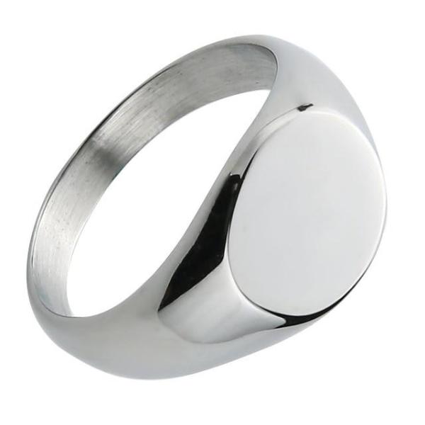 Round Silver Polished Pinky Signet Ring