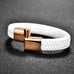 White & Rose Gold Braided Leather Bracelet