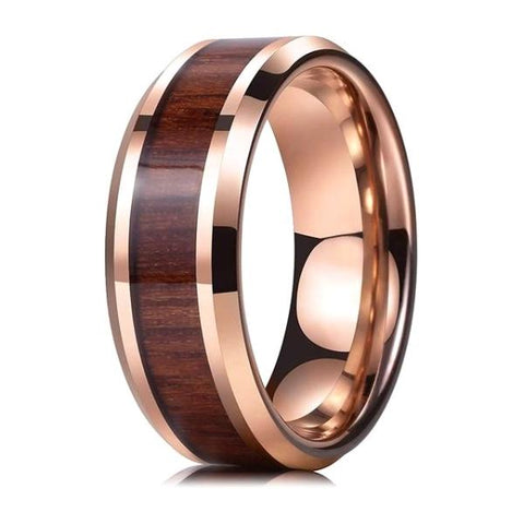 Rose Gold Koa Wood Wedding Ring Band