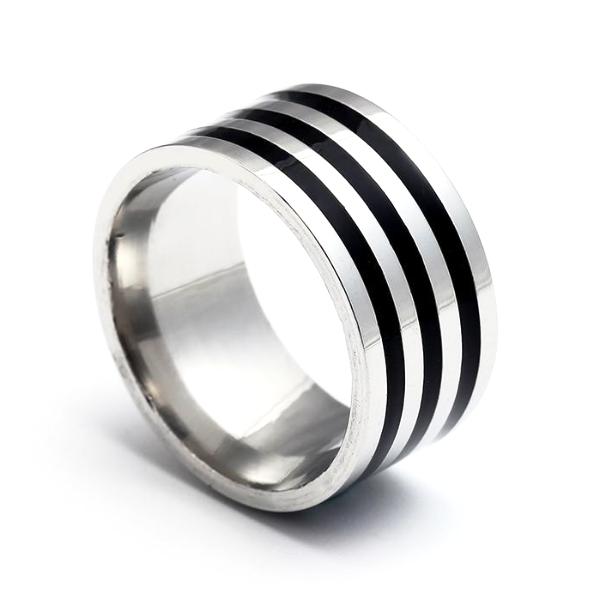 Wide Black & Silver Striped Ring