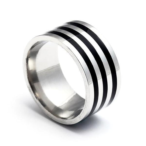 Wide Black & Silver Striped Ring