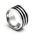 Wide Black & Silver Striped Ring