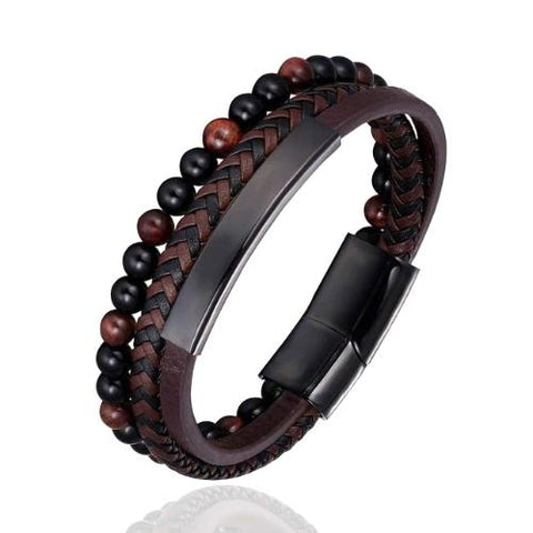 Brown 3-Layer Beaded Leather Bracelet | 3 Styles