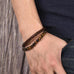 Brown Dual Beaded Leather Bracelet