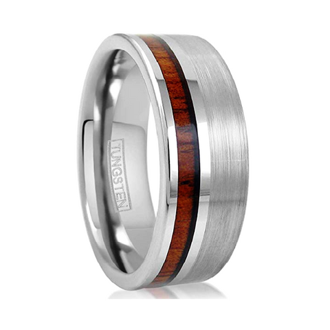 Silver Brushed Koa Wood Ring