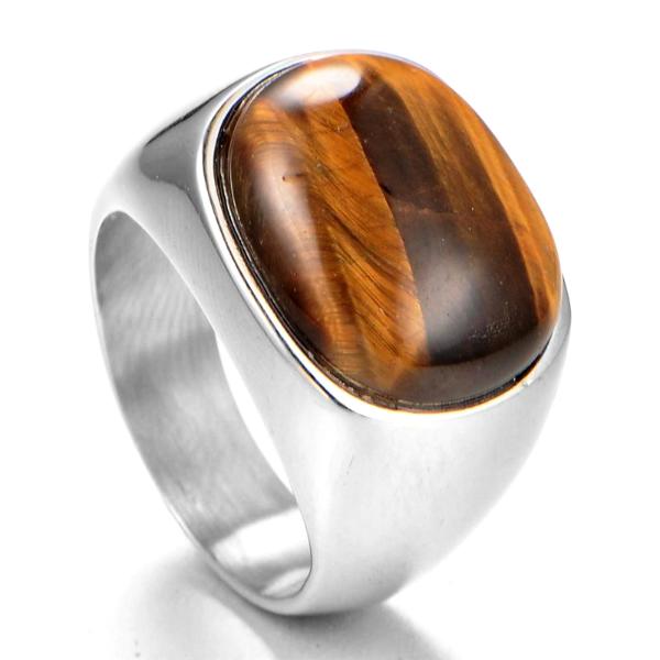 Huge Vintage Style Silver Men's Ring with Large Tiger Eye Stone